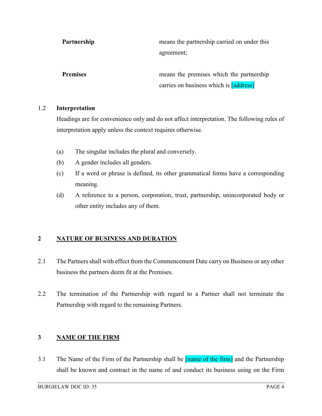 Business Partnership Agreement Template BurgieLaw