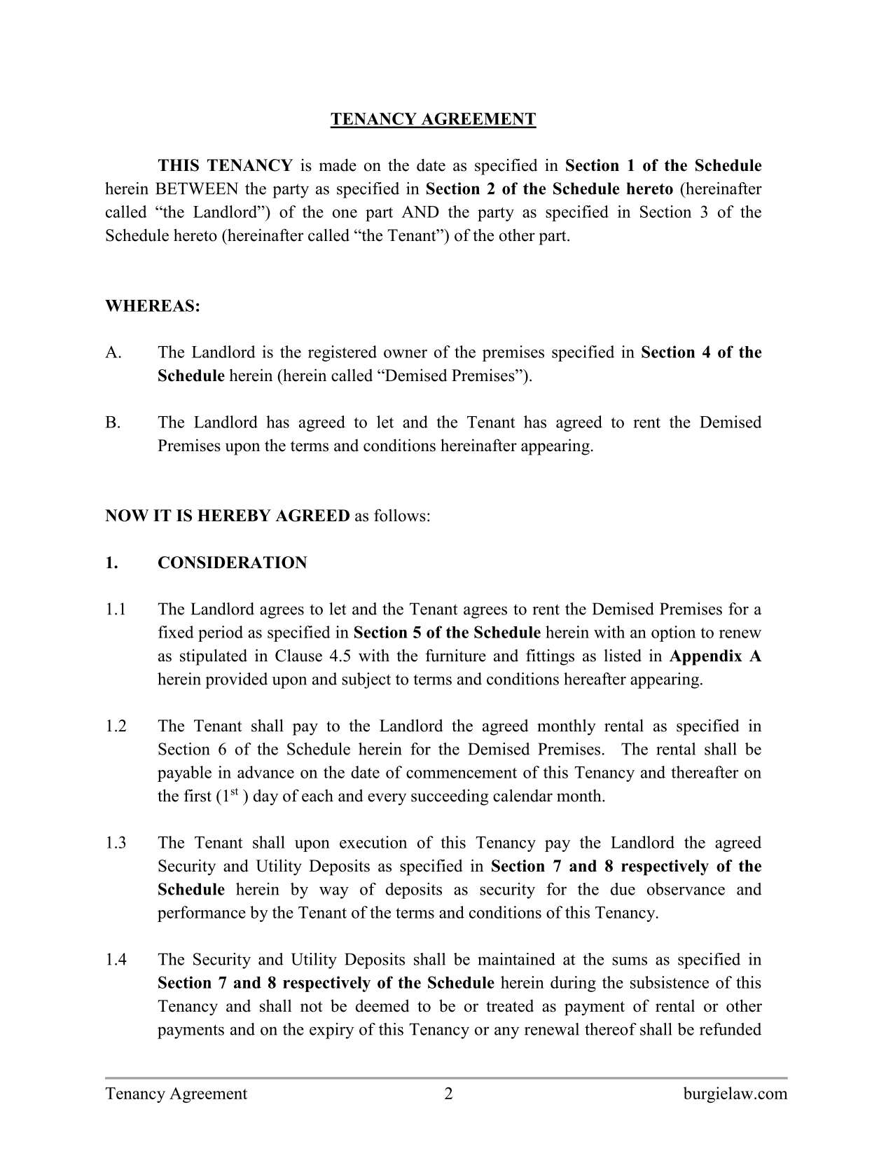 Tenancy Agreement Template BurgieLaw