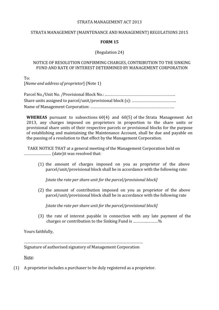 Strata Management Form 15 - BurgieLaw